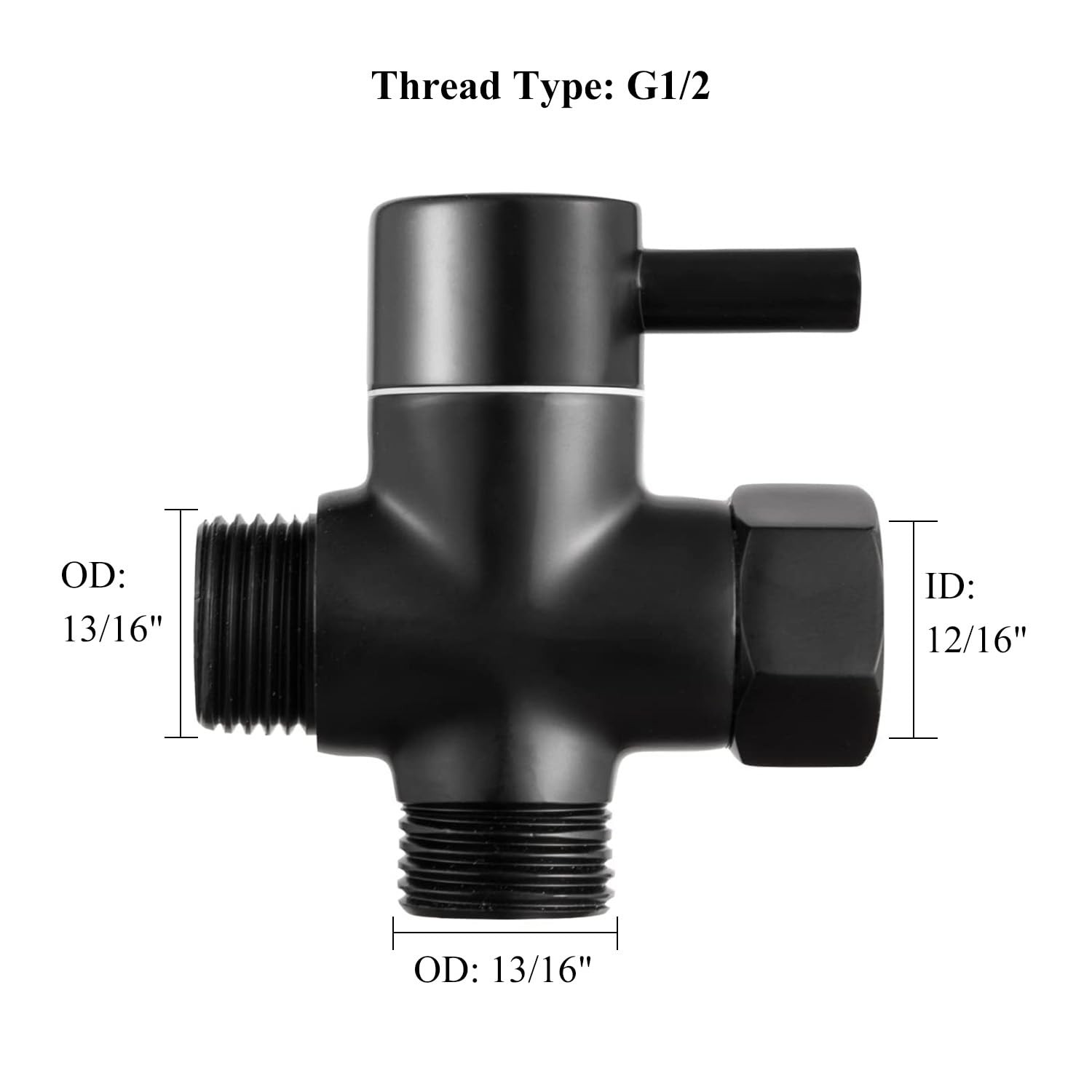 Solid Brass 3-Way G1/2 Shower Diverter (Matte Black) gallery
