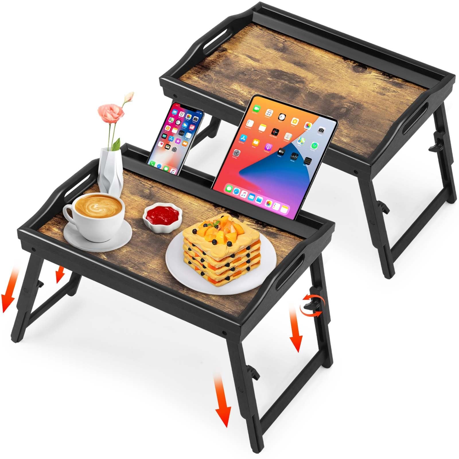 2 Pack Bed Tray Table with Adjustable Legs Breakfast Trays Serving Tray Bambo... gallery