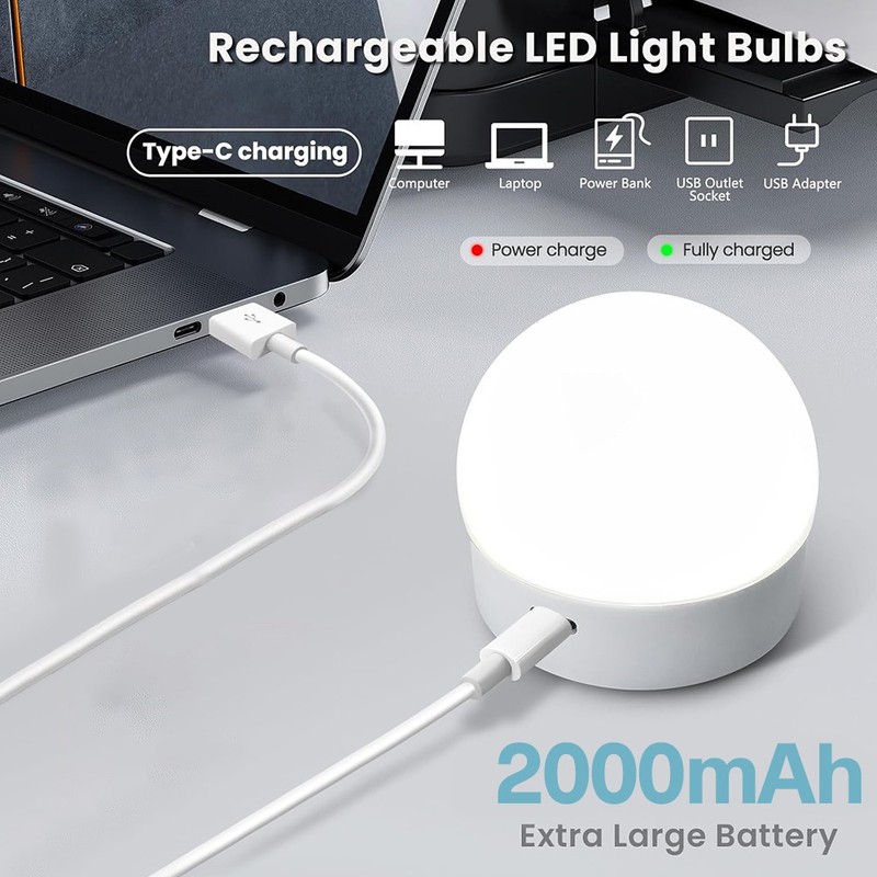 2Pcs E27 Rechargeable RGB Light Bulbs w/Remote Control and 3 Color Temperatures gallery