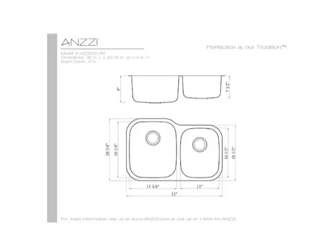 Anzzi MOORE Series Undermount Stainless Steel 32" 0-Hole 2-Bowl Kitchen Sink gallery