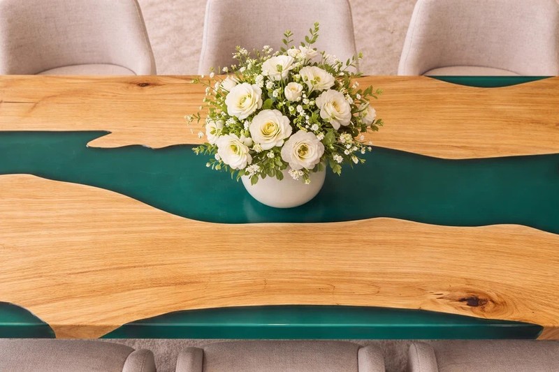 Live Edge Emerald Epoxy River Dining Table Top Modern Wood Luxury Resin gallery