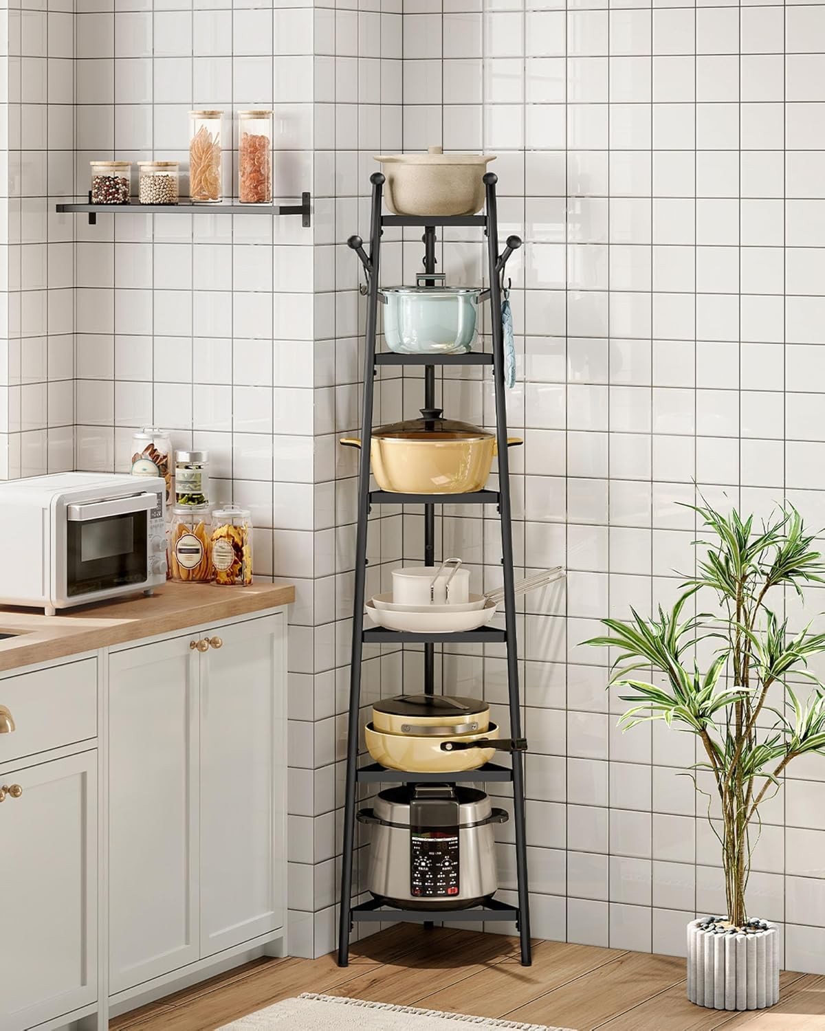 Pot Racks, 6-Tier Cookware Stand, Triangle Shelf Storage Tower for Kitchen, P... gallery