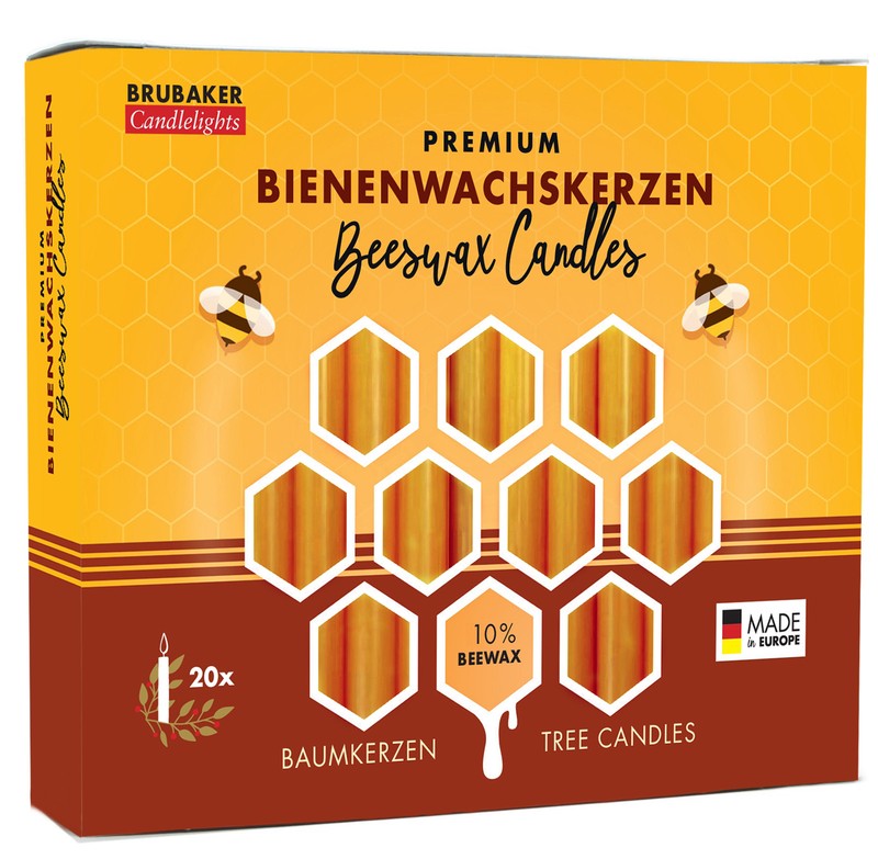 BRUBAKER 10% Beeswax Tree Candles - Pack of 20 - Honey Colored - 3.74" gallery