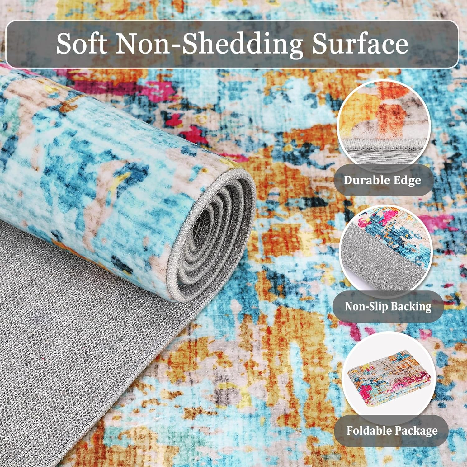 Colorful Abstract 5x7 Boho Area Rug - Washable Non-Slip Low Pile for Home gallery