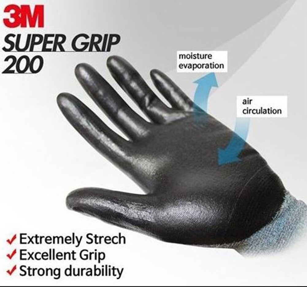 3M Nitrile Rubber Coated Nylon Work Gloves, Thin, Washable Bulk 10 Pack Grey gallery