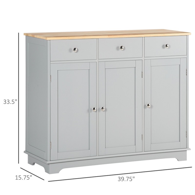 40" Modern Sideboard Buffet Cabinet 3 Drawers Adjustable Shelves Gray Hallway gallery