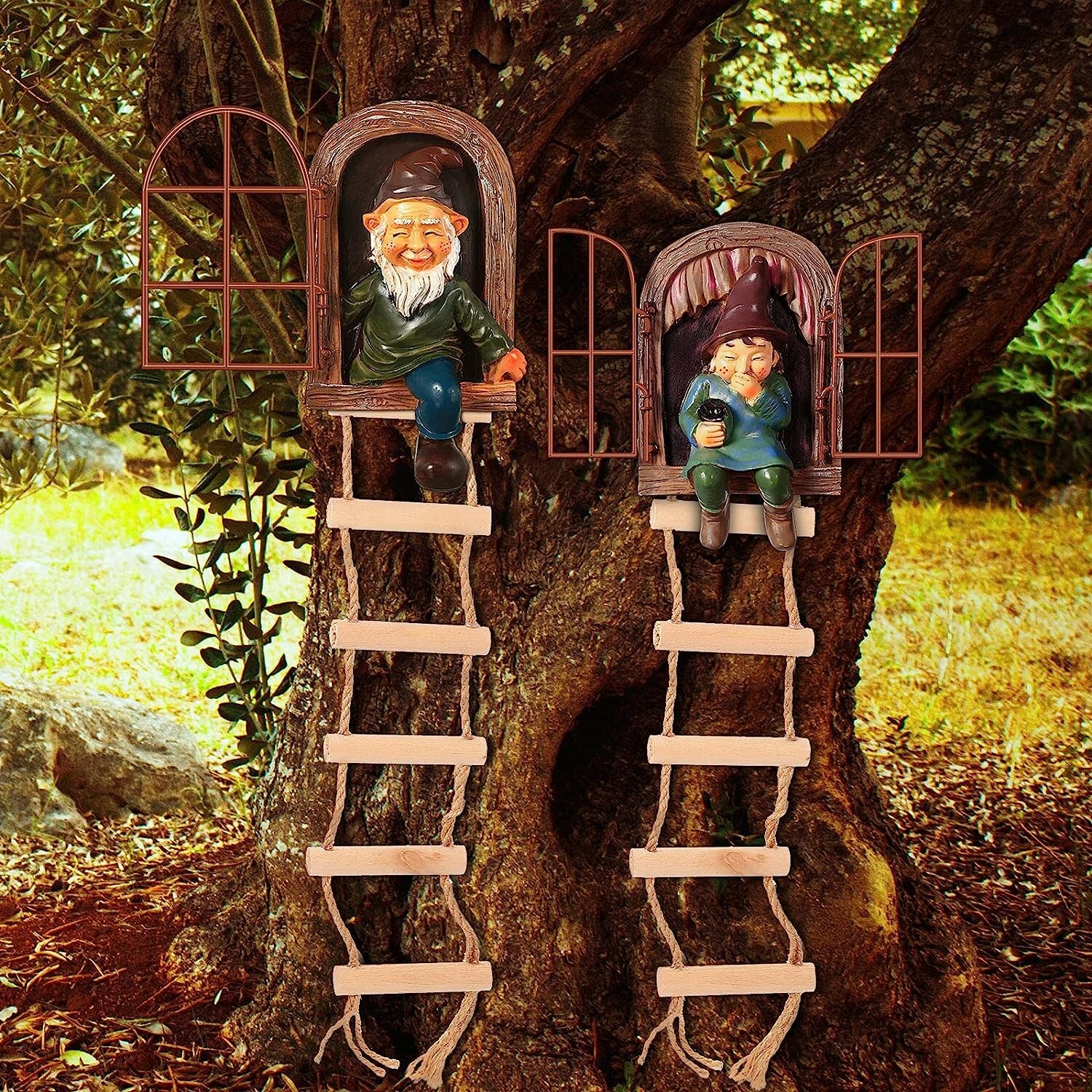Thyle 2 Pieces Elf Out The Door Tree Hugger Garden Statue Gnome Resin Figurine gallery