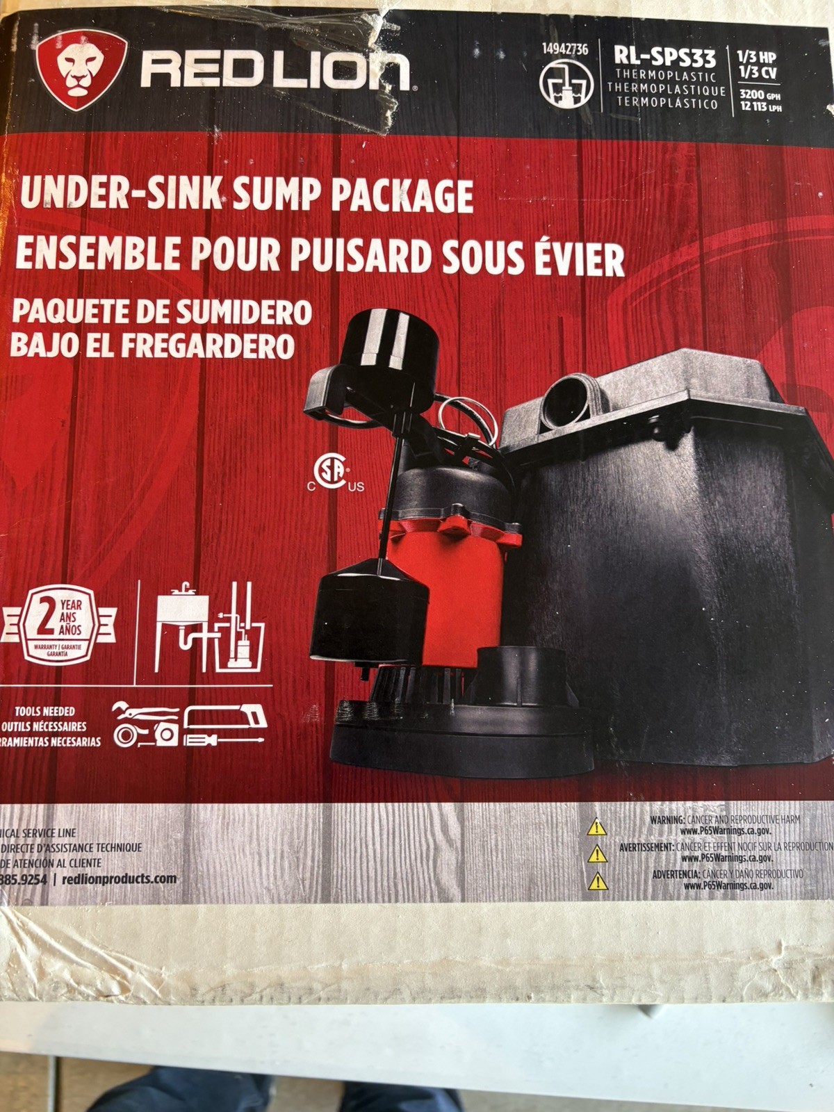 Red Lion RL-SPS33 1/3 HP, 115-Volt, 3200 GPH Under-Sink Sump Pump gallery