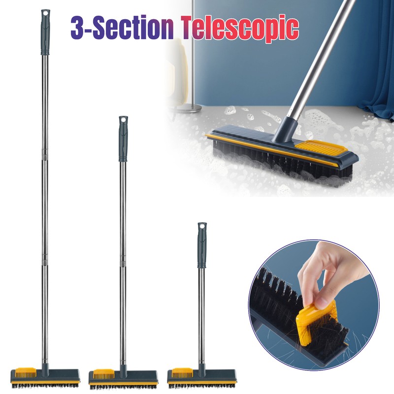 Long Telescopic Handle Floor Brush 3-Section Bathroom Kitchen Cleaning Scrubber gallery