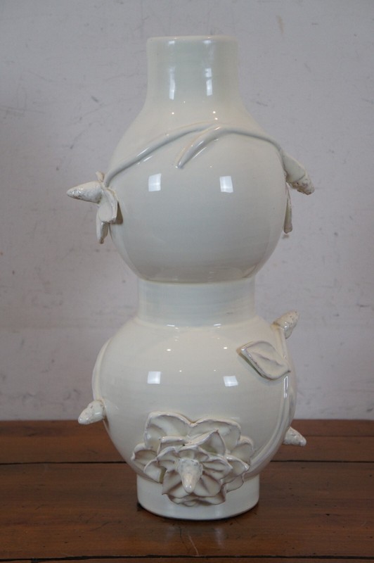 Global Views Ceramic Lotus Double Gourd Vase Blanc De Chine White Floral Italy gallery