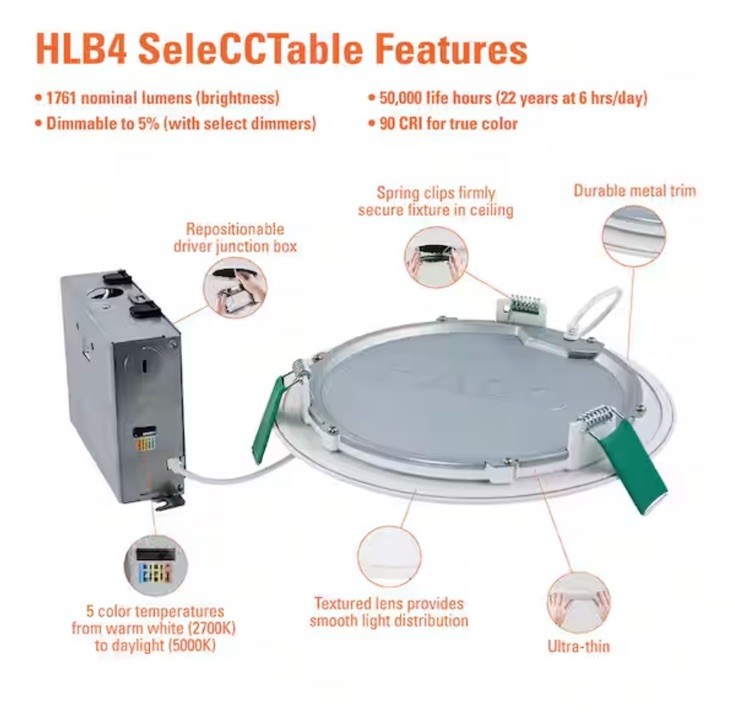 Halo 8" Direct Mount HLB LED Dimmable Recessed Light Kit HLB8169FS1EMWR gallery