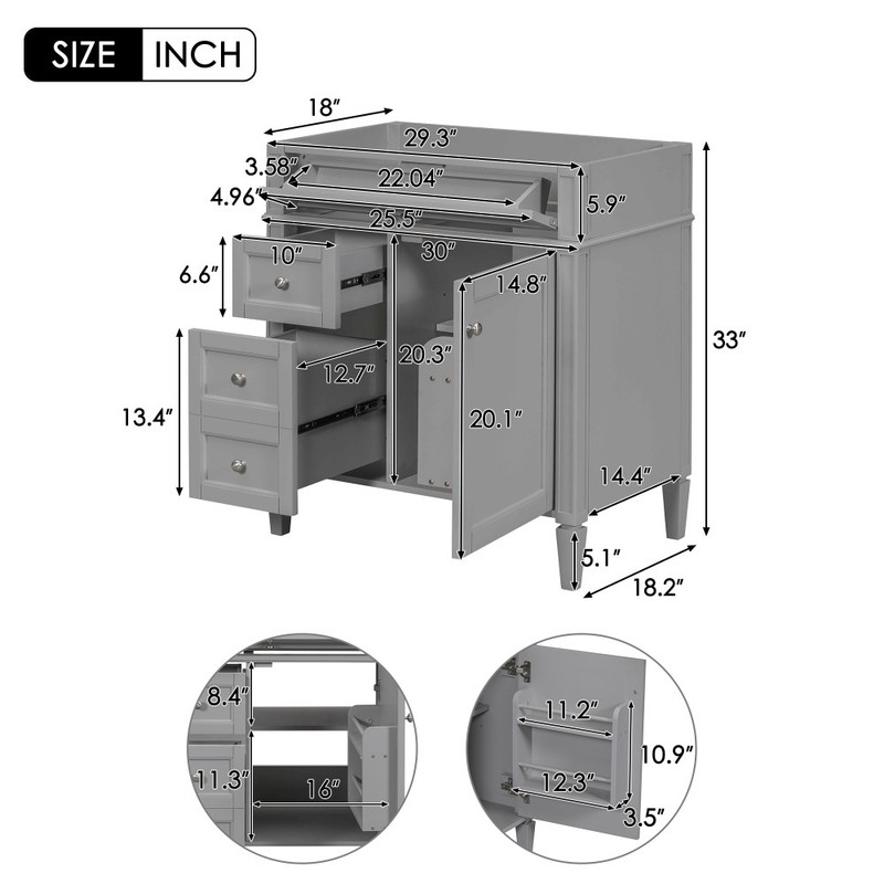 Vanity with no sink Two drawers One pull-out drawer gallery