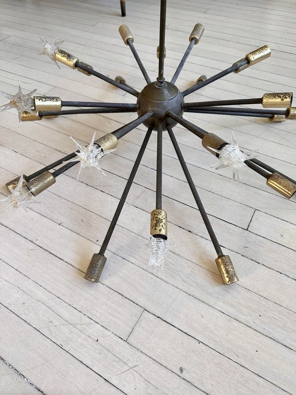 Vintage Brass MCM Atomic Sputnik Ceiling Light Chandelier Starburst Bulbs gallery