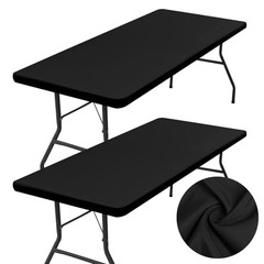 2 Pack Rectangle Table Cloth, Elastic Fitted 72″ X 30″ (Rectangular) Black