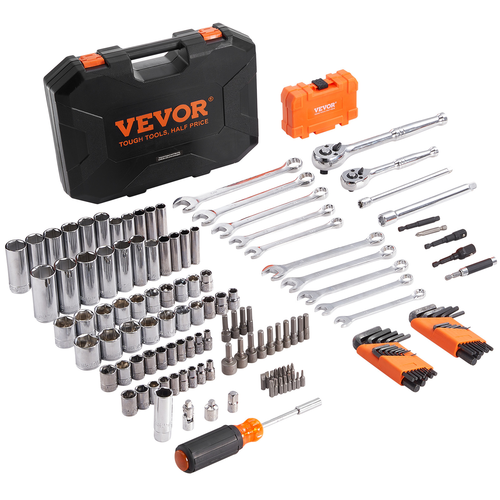 VEVOR Mechanics Tool Set and Socket Set 1/4in 3/8in Drive 145 Pcs SAE and Metric gallery