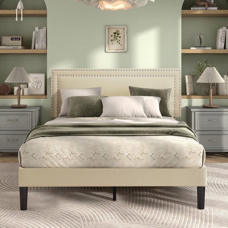 Twin Full Queen Platform Bed Frame with Upholstered Headboard Adjustable Height gallery