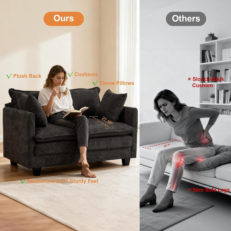 Loveseat Sofa Cloud Sofa Couch 50'', Modern Loveseats 2 Seat Couch 27" Deep Seat gallery