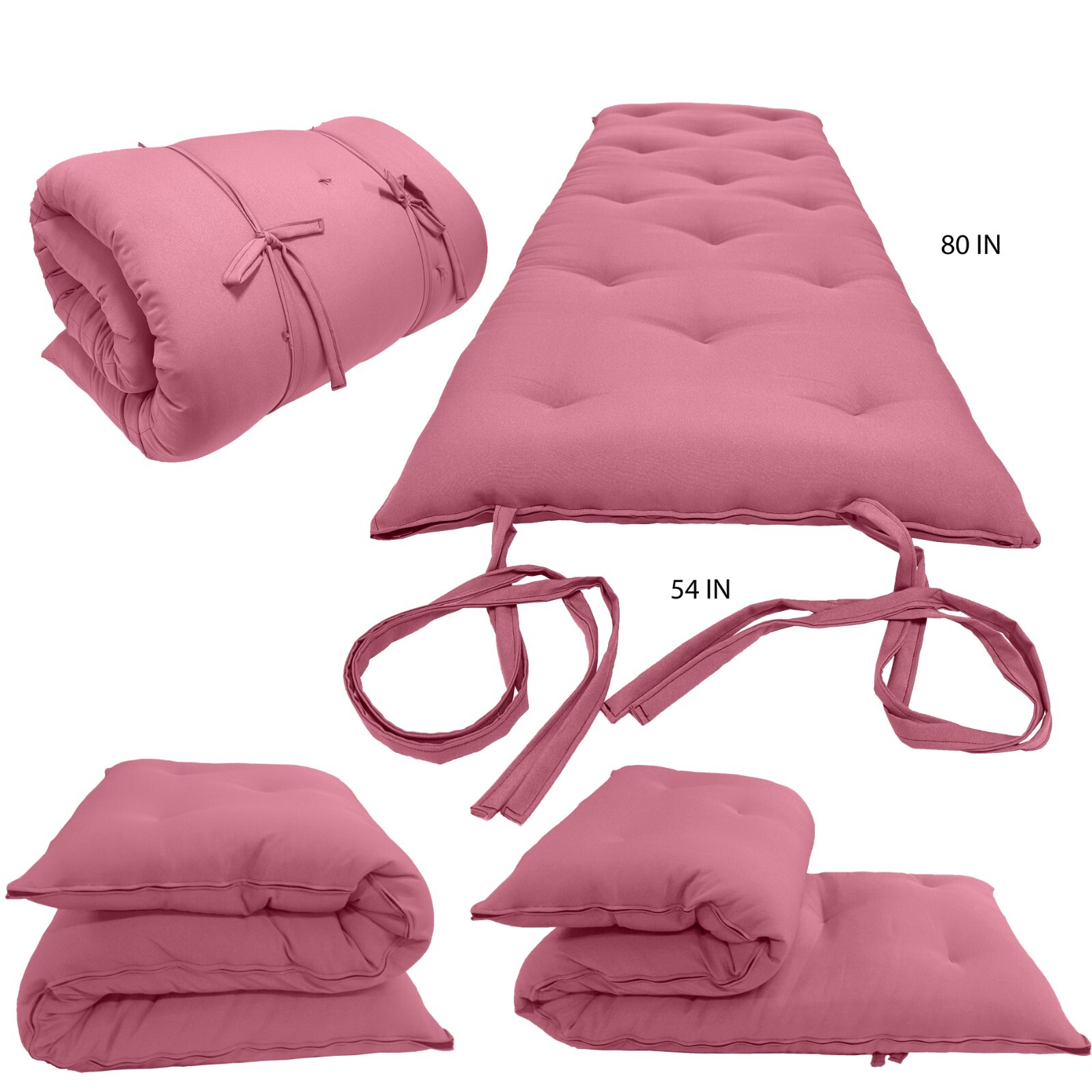 Full Floor Rolling Futon Mattresses, Cotton Shikifuton Mats 3 x 54x80 Pink gallery