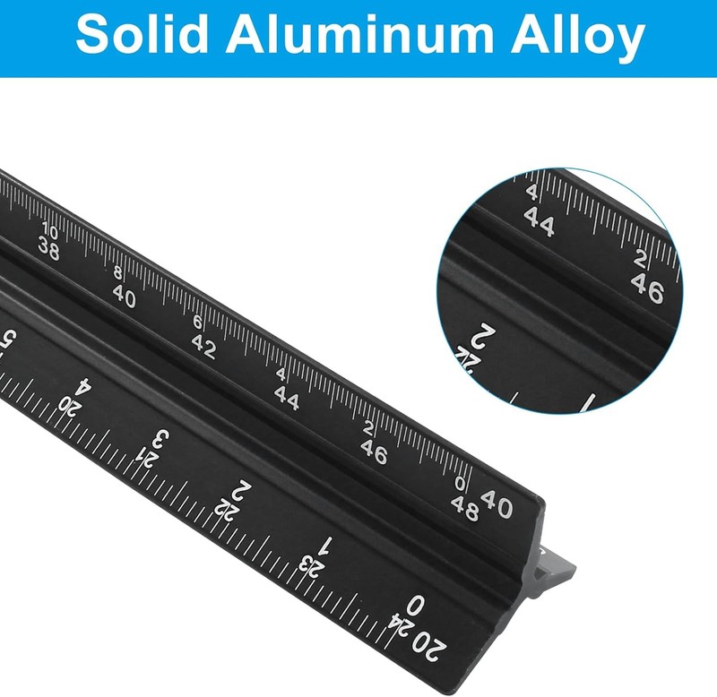 12" Metal Engineer Scale Ruler Triangular Drafting Tool 6 Scales Aluminum gallery