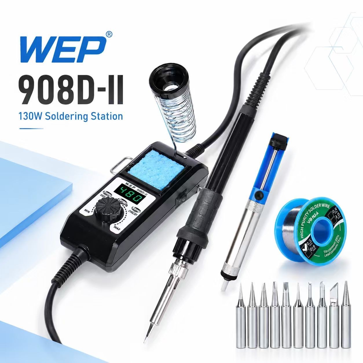 130W Digital Soldering Station Kit 110V LED Adjustable Temp ESD Iron Tips gallery