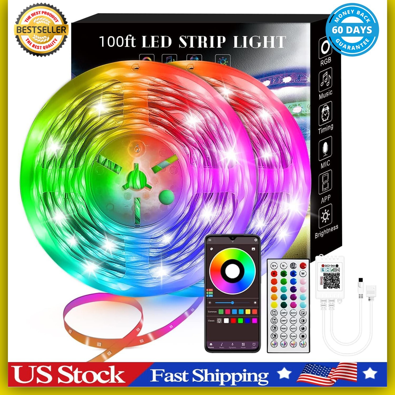100Ft LED Strip Lights, Smart Light with App Remote Control, RGB LED Lights for gallery