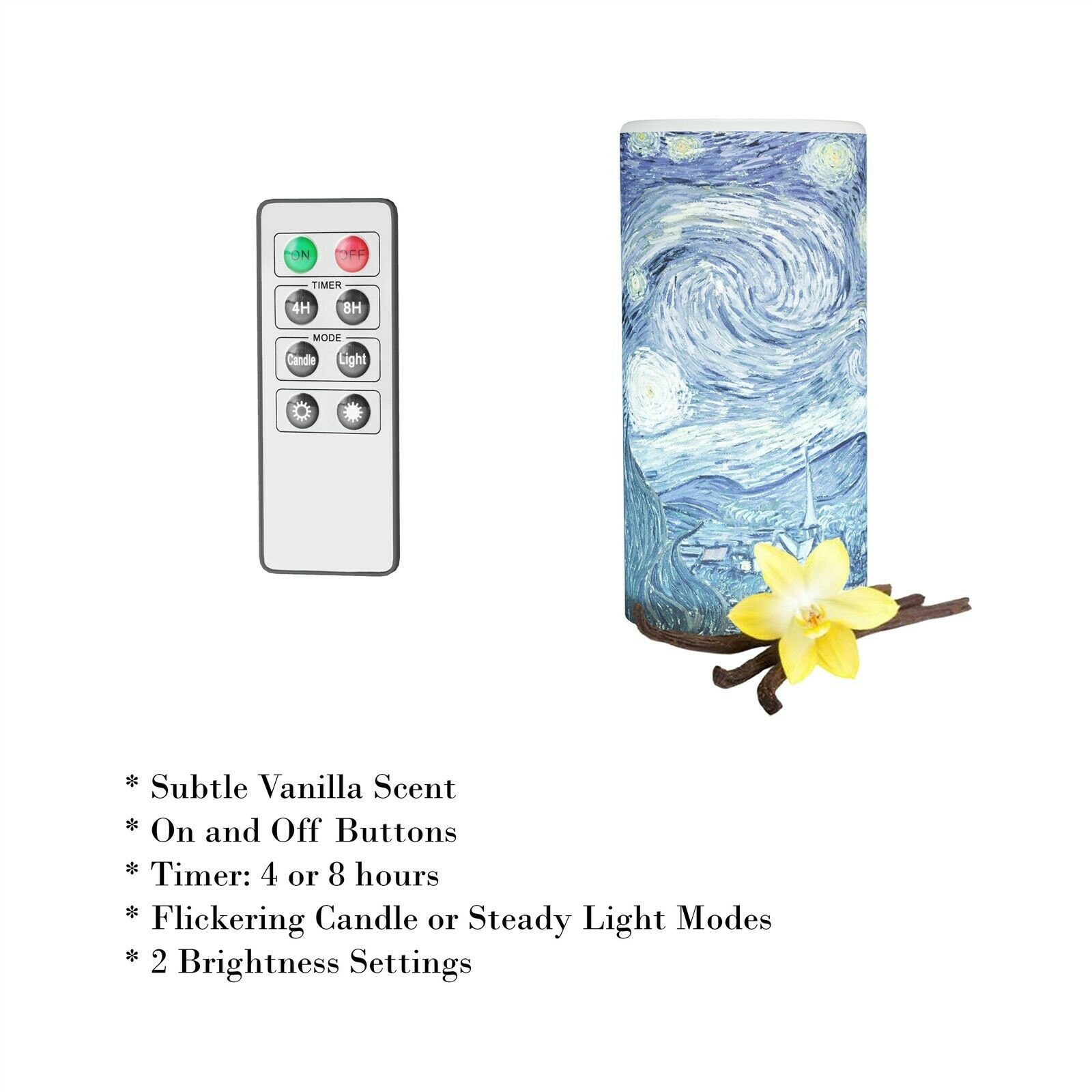 Scented Starry Night LED Candle Remote Timer Flickering Flameless Van Gogh Art gallery