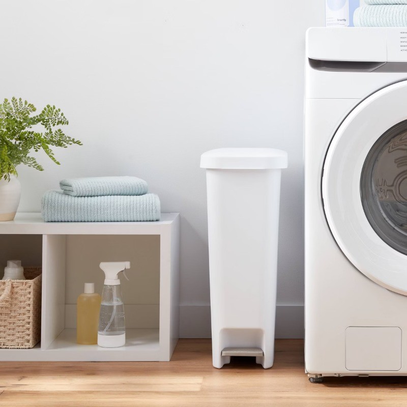 11gal Slim Step Trash Can:White Textured Indoor Kitchen Trashcan gallery