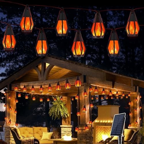 Solar String Lights for Outside, 21Ft Patio Lights with 10 Flickering Flame Ligh gallery