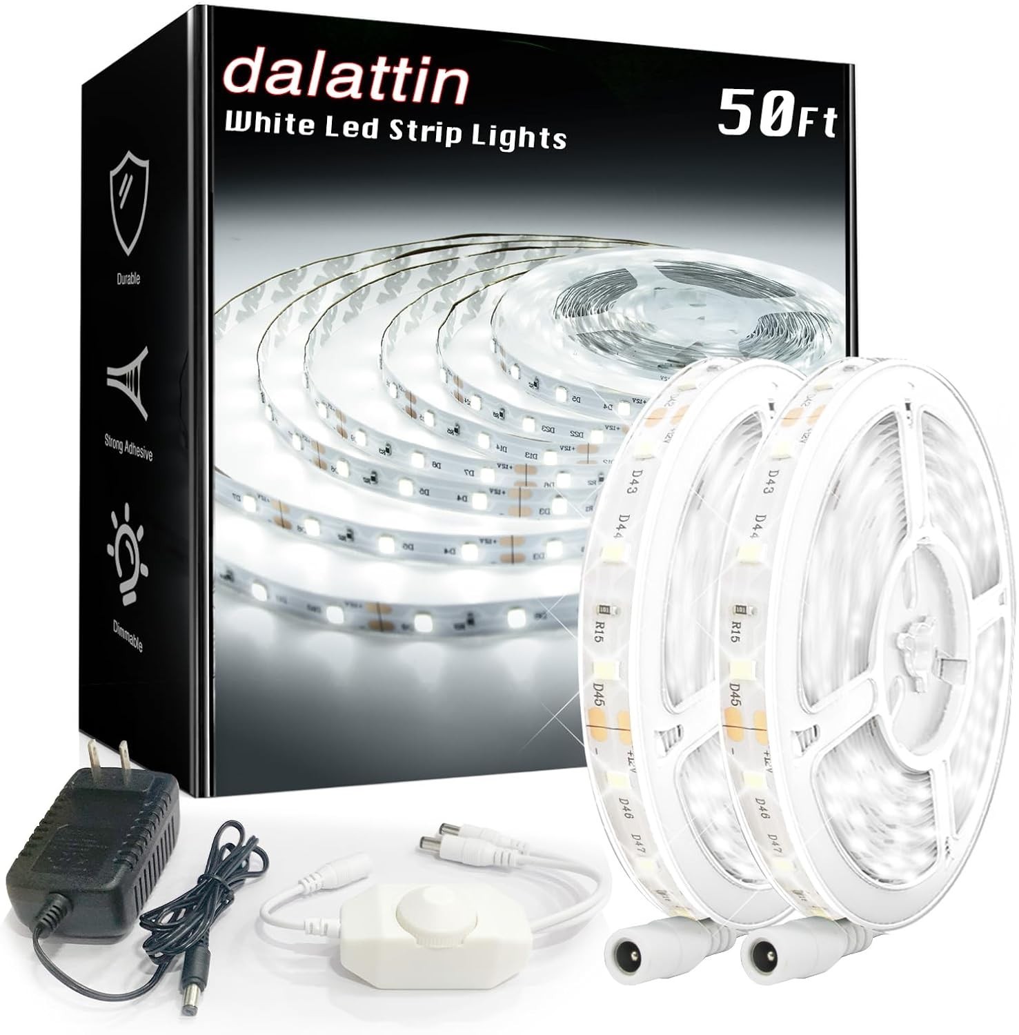 White LED Strip Lights 50Ft Dimmable Bright 24V Led Light Strip 6500K Daylight gallery