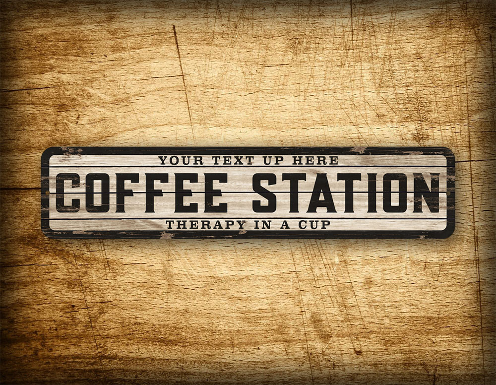 Custom 4"x18" Custom Weathered Wood Effect Coffee Station Therapy In a cup Sign gallery