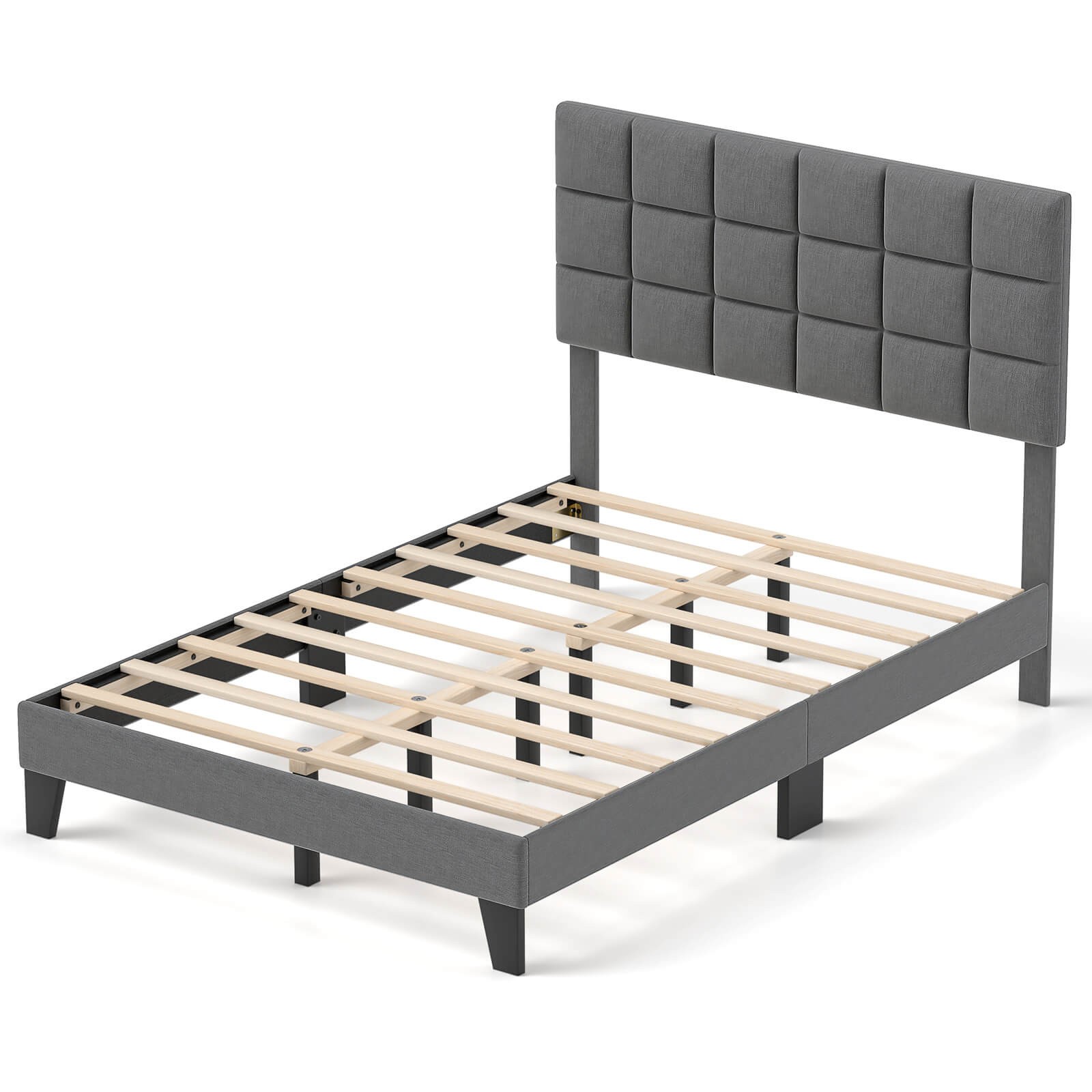 Full Size Bed Frame Modern Linen Fabric Upholstered Platform Bed with Headboard gallery