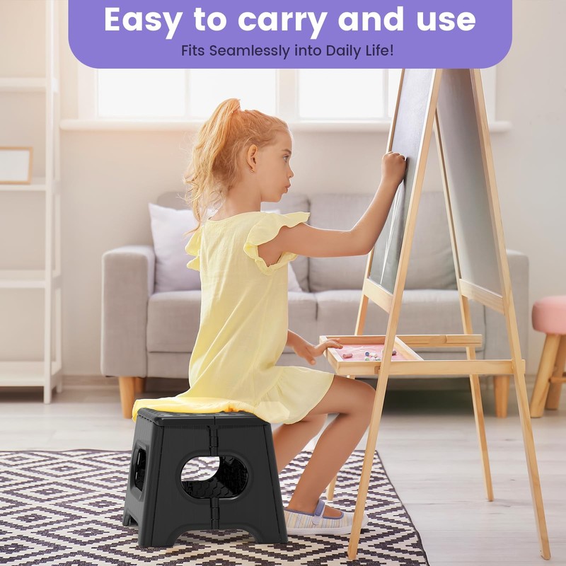 HBTower Folding Step Stool 9 Inch - Holds 600 lb, 9 (Pack of 1), Black gallery