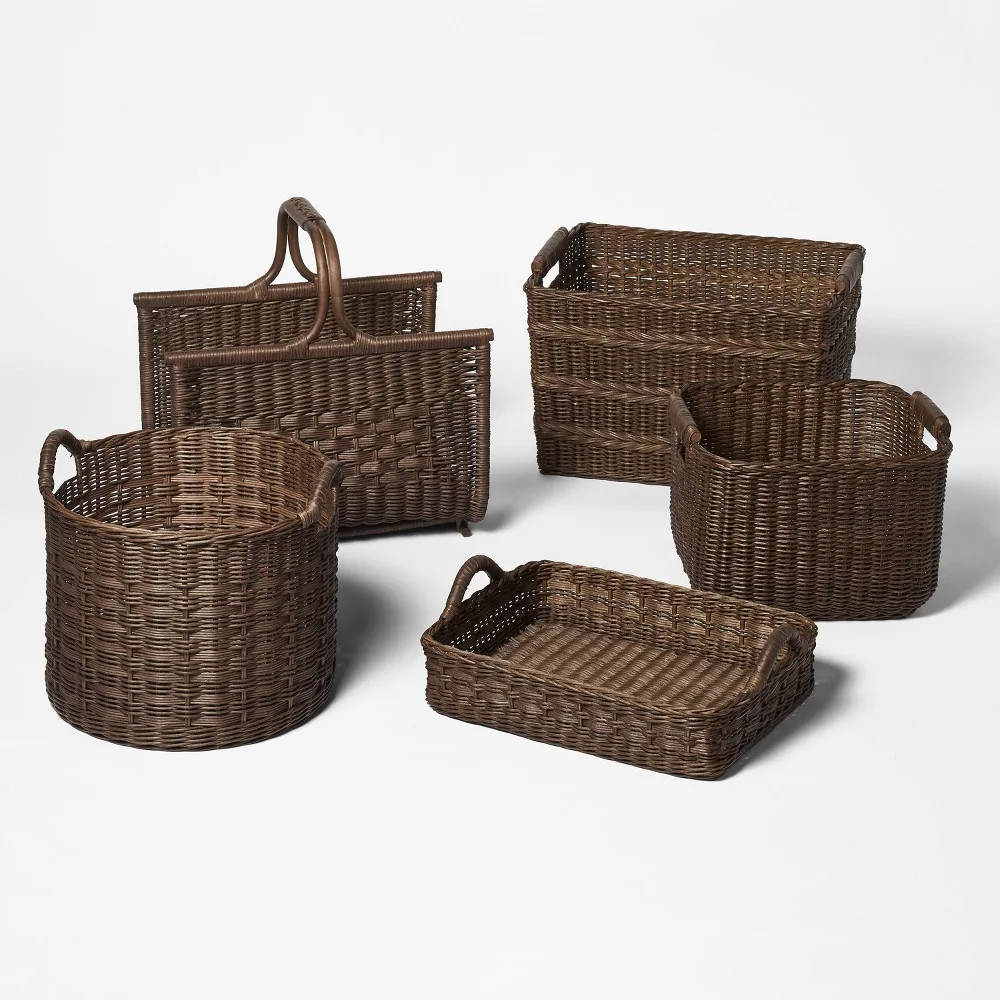 Rectangle Rattan Decorative Basket Dark Brown - Threshold designed with Studio gallery