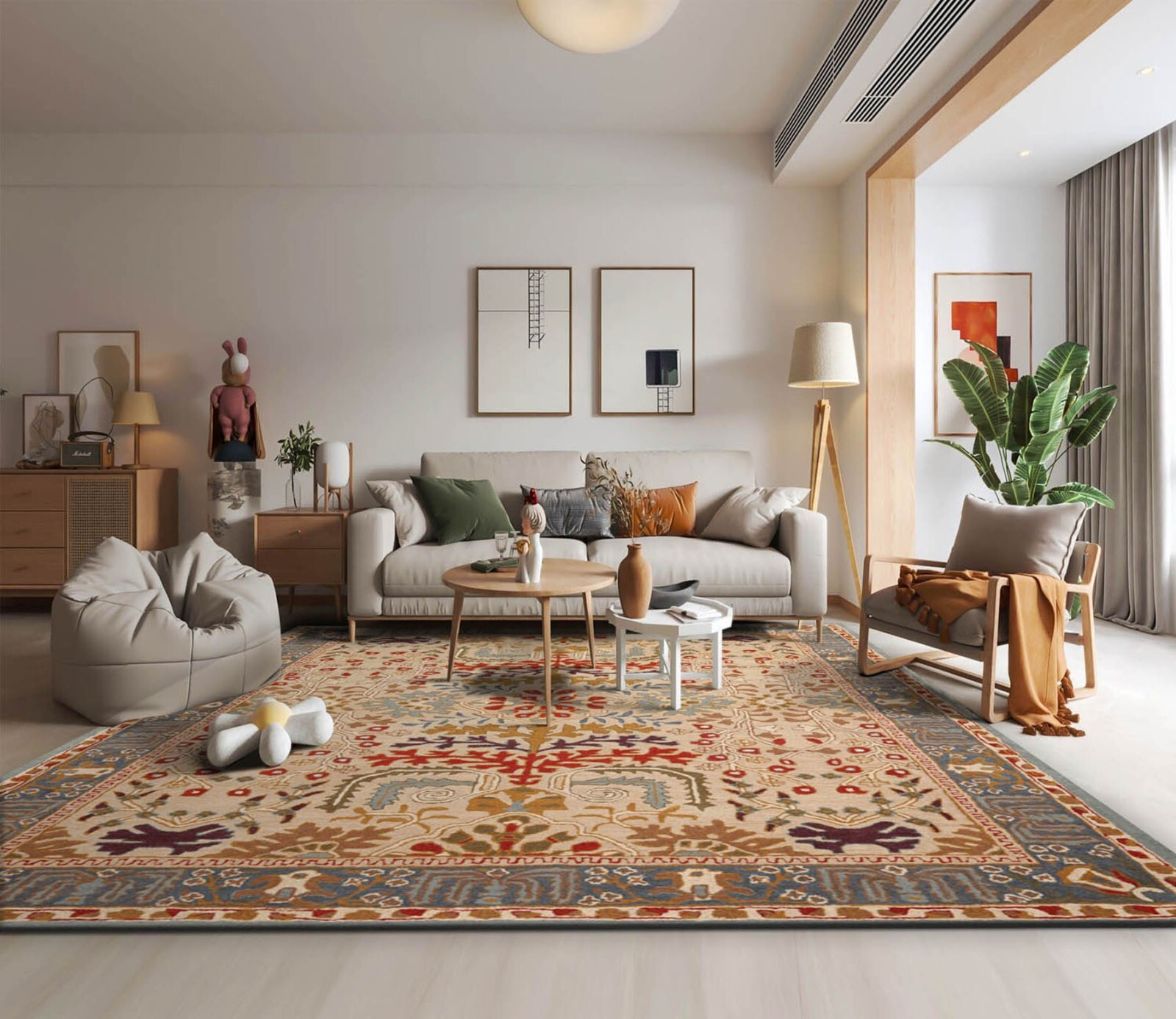 Multi Sizes Handmade Wool Arts & Craft Transitional Oriental Area Rug Beige gallery