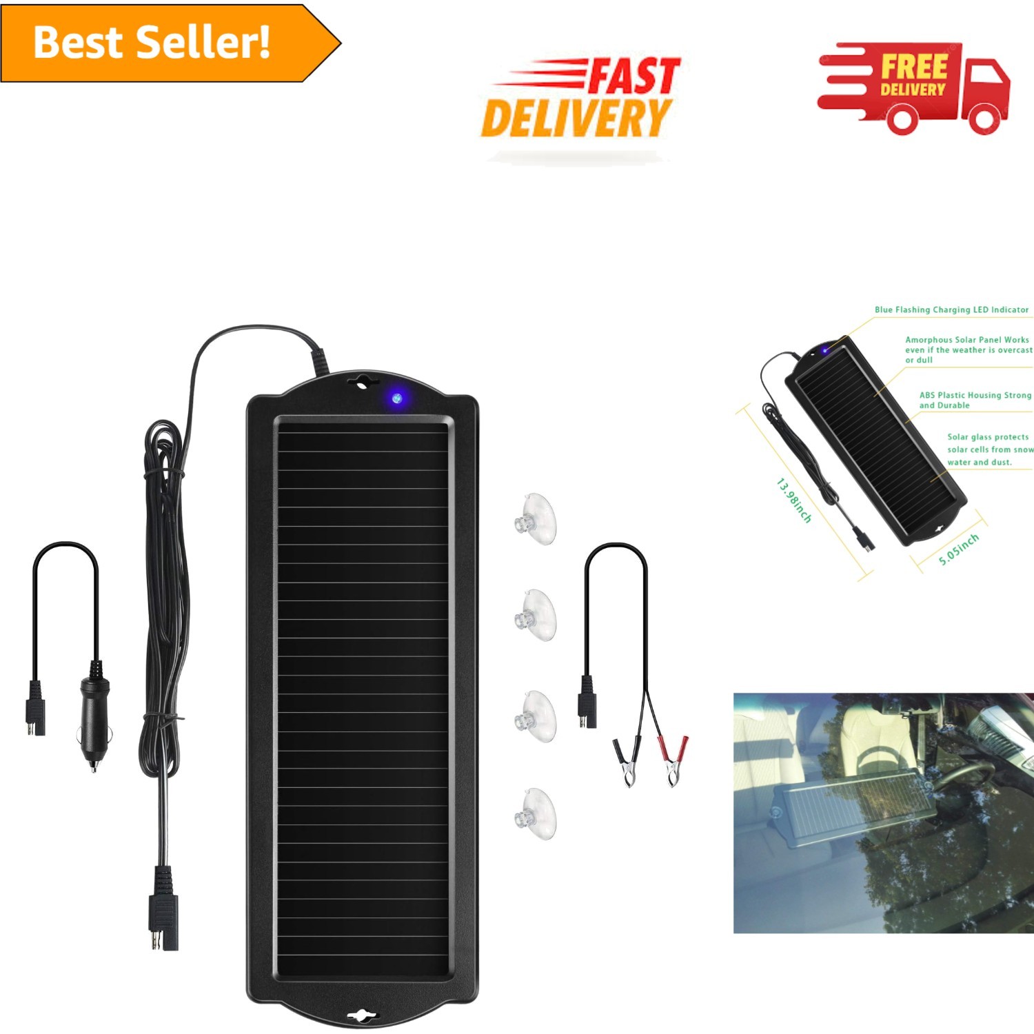 Amorphous Solar Battery Charger with Cigarette Lighter Plug - 1.5W Efficiency gallery