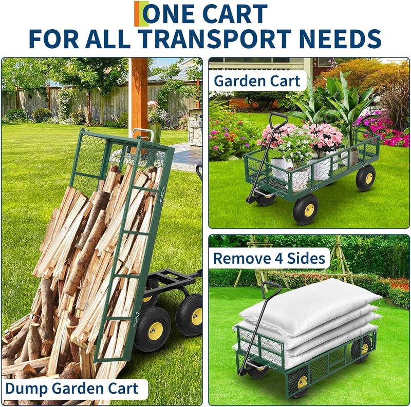 900 LBS Garden Dump Cart with Removable Sidewalls, Heavy Duty Steel Dump Wagon gallery