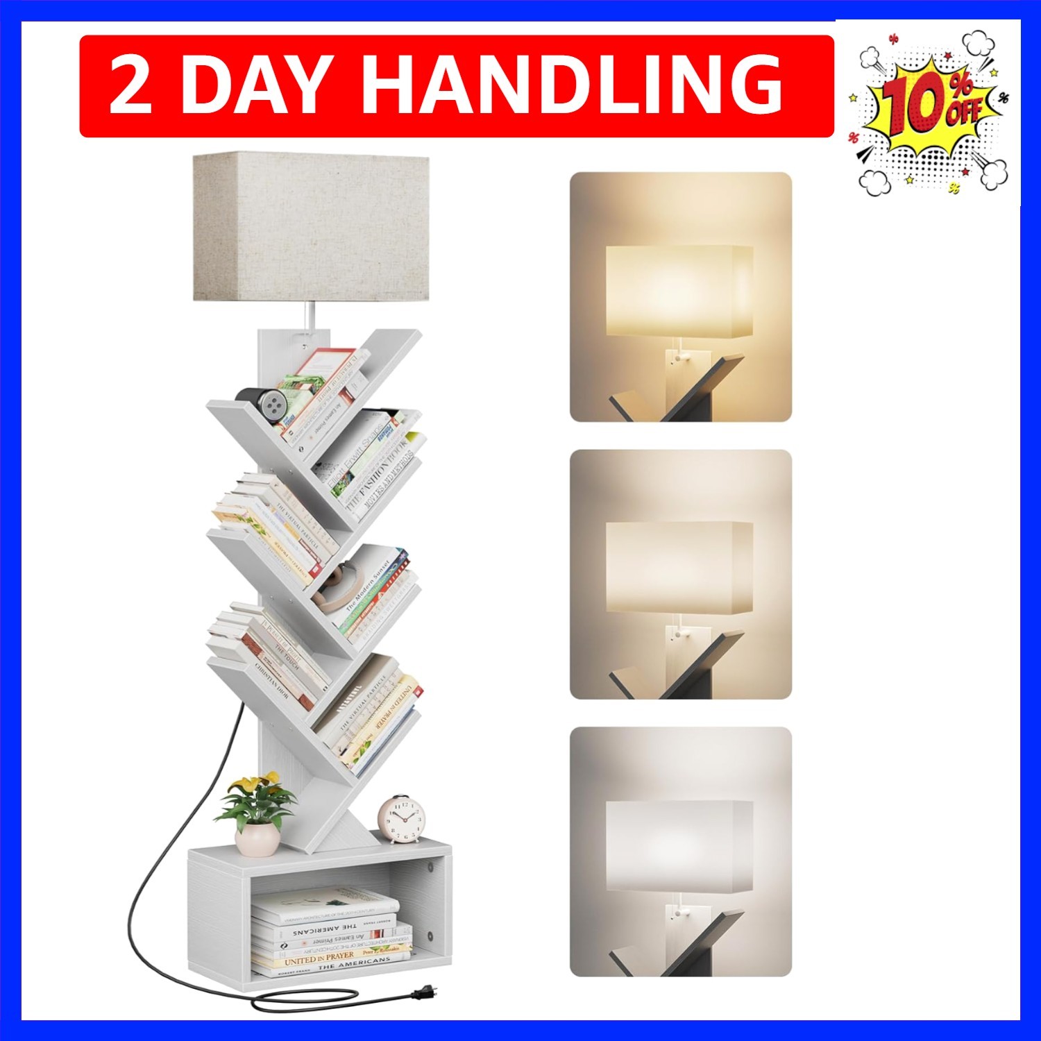6 Tier Tree Bookshelf with Light, Narrow Bookcase Tower, Tall Floor Standing ... gallery