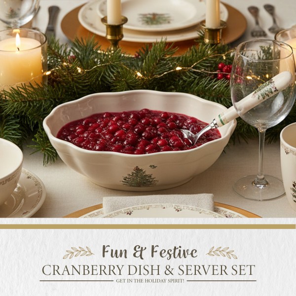 Spode Christmas Tree Cranberry Dish & Server Set - 8" Festive Holiday Serveware gallery