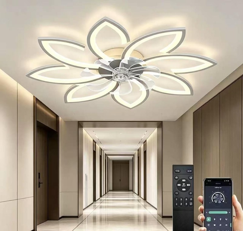 White Quiet Ceiling Light with Fan Remote Control APP for Living Area,Bedroom gallery