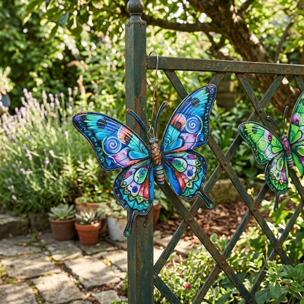Hanging Metal Butterfly Wall Decor Outdoor Fence Art Ornament Garden Decoration gallery