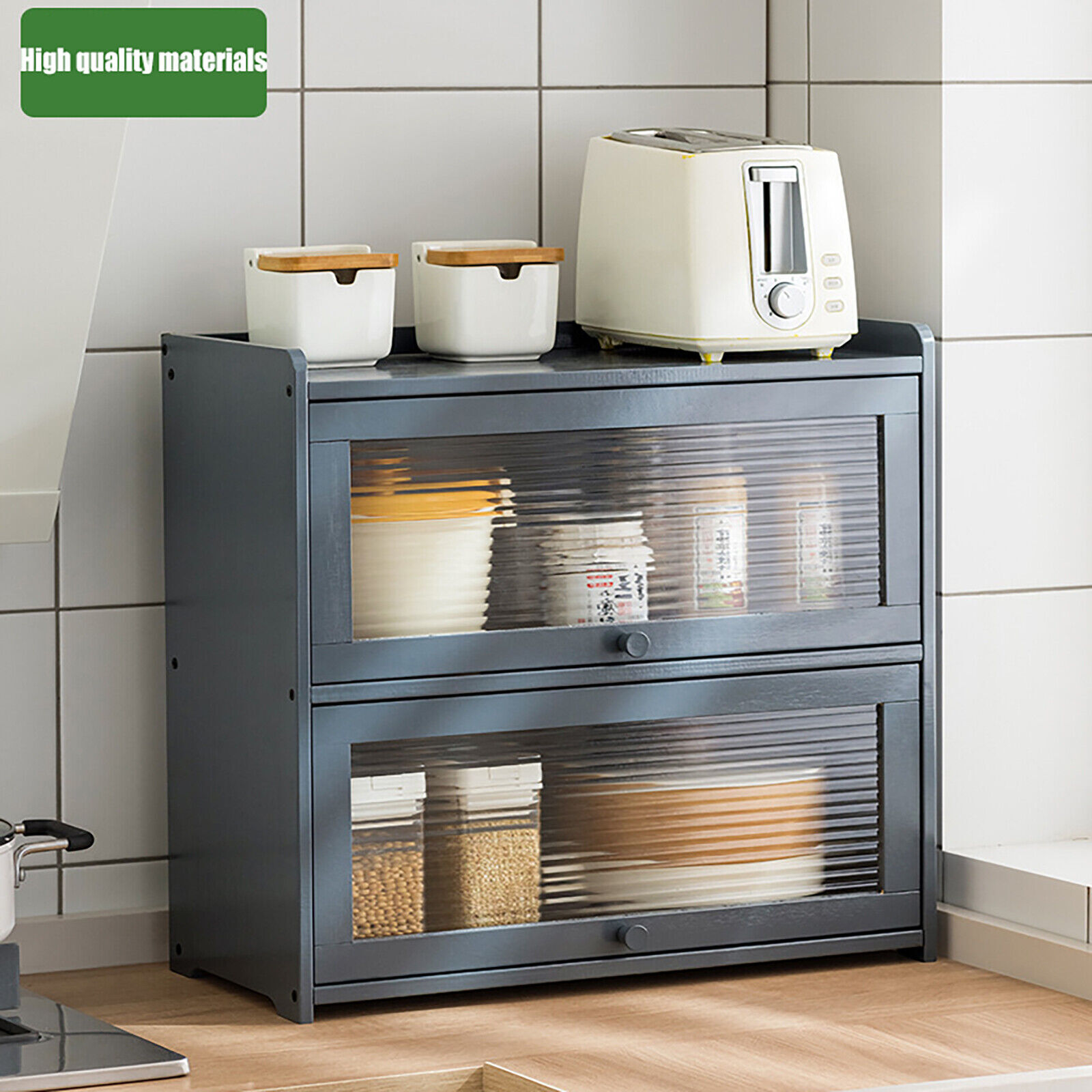 Bamboo 2-Tier Storage Cabinet With Acrylic Doors Gray 20.5 × 9.8 × 19.7 In gallery