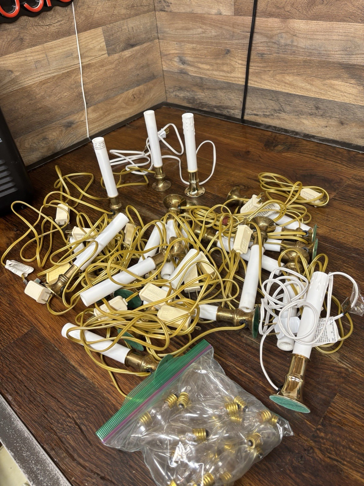 Vintage Brass Electric Window Candle Lot Of 19 Lights Original White 7In gallery