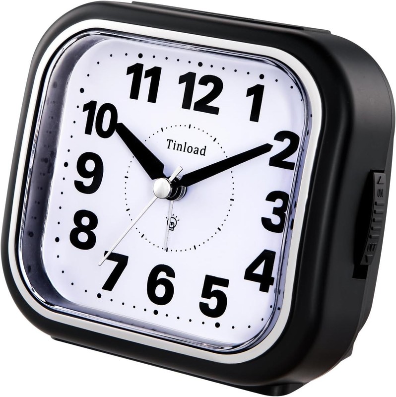 Tinload 4.3" Silent Analog Alarm Clock Big Numbers Battery Operated Black Square gallery