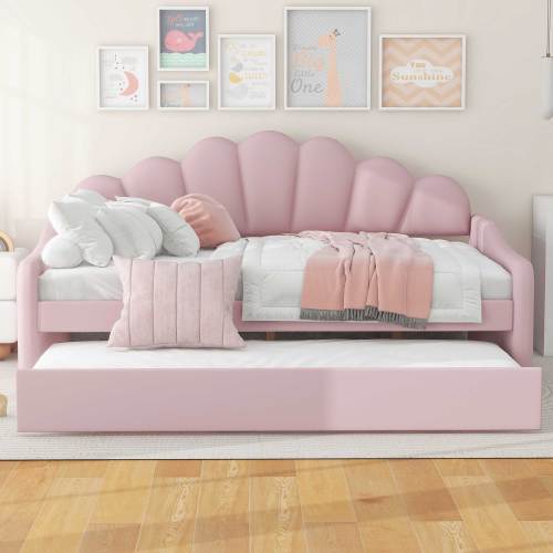 Upholstered Daybed with Trundle Full Size Day Bed Sofa Bed Frame Armchair Couch gallery