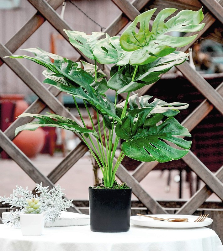 Toopify Artificial Palm Tree, 19" Large Fake Plants in Pot for 1ft 7in, Green gallery