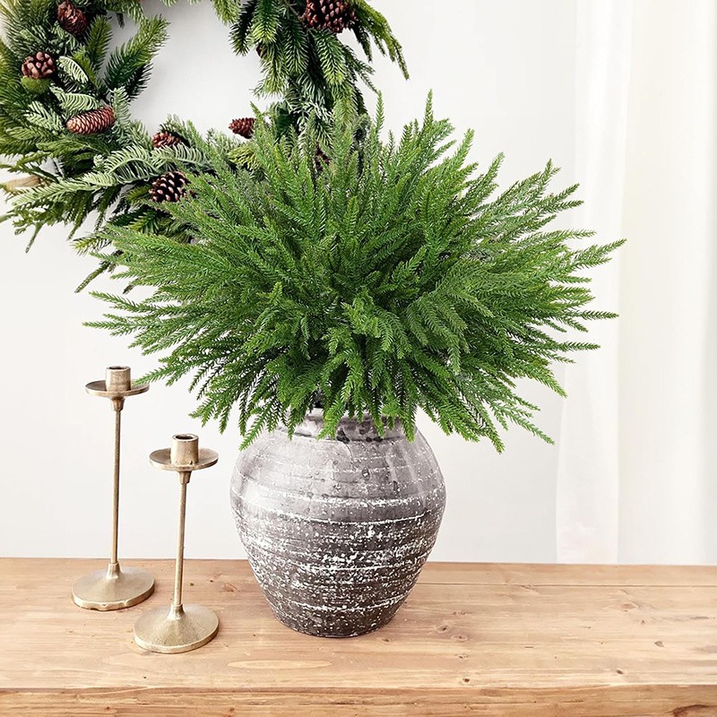 8pcs Norfolk Pine Greenery Stems Artificial Pine Branch Holiday Craft Vase Decor gallery