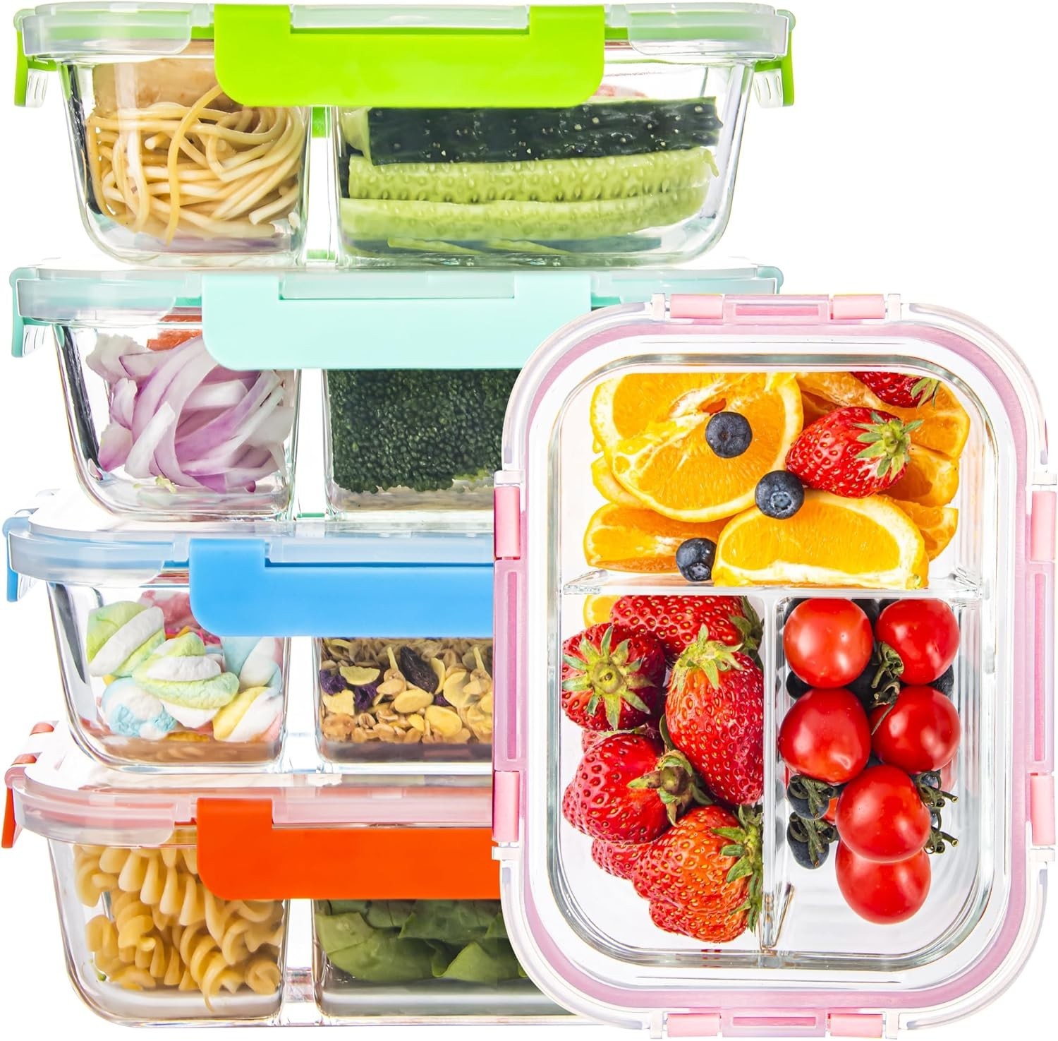 Glass Food Storage Containers 3 Compartment with Lids 5 Pack 34Oz Divided gallery