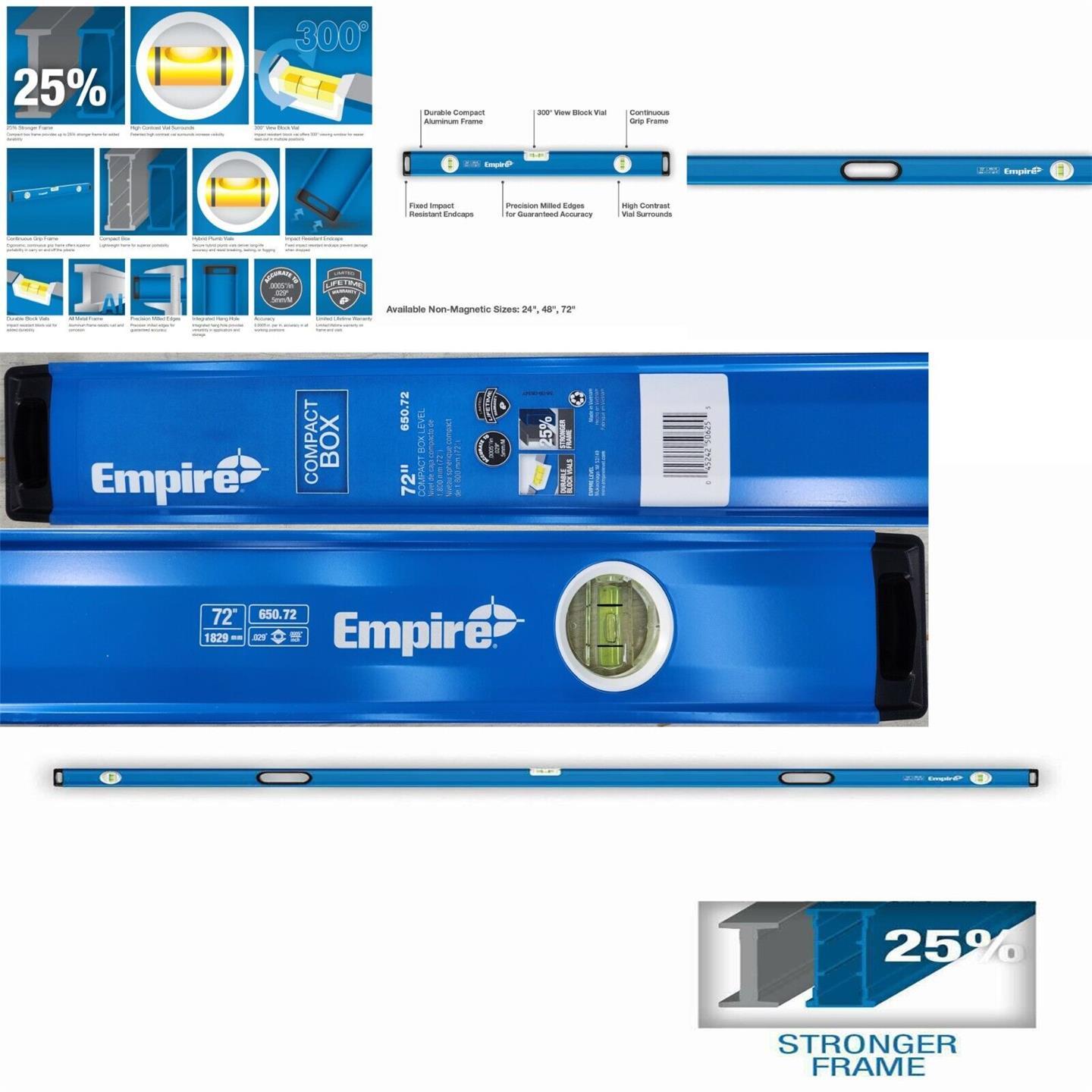 Empire 650.72 Box Beam Level Durable Lightweight Aluminum Continuous Grip 72 In gallery