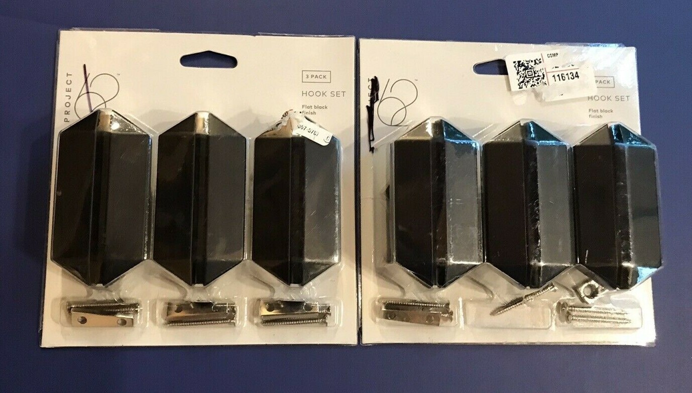 (2) Project 62 3-Pack Hexagonal Galaxy Shield Hook Sets Flat Black 6 Hooks Total gallery