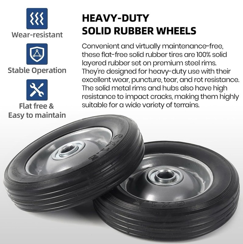 (2-Pack) 6” X 1.5” Flat Free Solid Rubber Wheel Assemblies - Replacement Hand T gallery